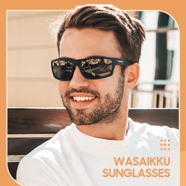 WASAIKKU Polarized Sunglasses for Men 2 Packs with UV400 Protection Mens Sunglasses Driving Fishing Lunette de Soleil Homme(A366Black&Blue)