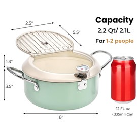 ZOOFOX Deep Fryer Pot with Thermometer, Japanese Frying Pot with Lid and Oil Drain Rack, Non-stick Tempura Fryer Pan for Kitchen French Fries, Chicken, Seafood