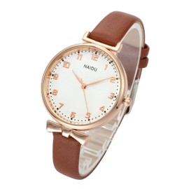 Top Plaza Womens Ladies Classic Simple Leather Analog Quartz Wrist Watch Rose Gold Case Arabic Numerals Casual Dress Watches(Brown)