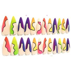 Wavy Rainbow Matte Stiletto Press On Nails - 24 Pieces - Artificial Nail Kit