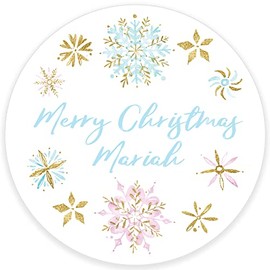 Christmas Stickers Gift Tags Snowflakes Pink Blue Gold, Happy Holidays Stickers Envelope Seals Christmas Labels Packaging - Set of 24