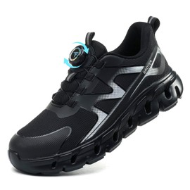 AEKYIWL Safety Shoes Men Women Work Shoes Lightweight Sporty Breathable Laces Without Tying Screw Lock Steel Cap Shoes Non-Slip, black, 40 EU