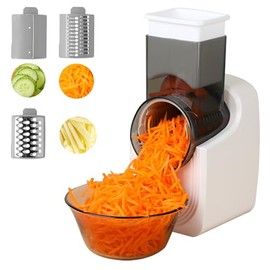 Electric Vegetable Slicer, Salad Shooter, 3-in-1 Electronic Fruit Shredder, Cheese Grater for Home Kitchen Use, Electric Grater with 3 Type Blades Stainless Steel,WhiteA