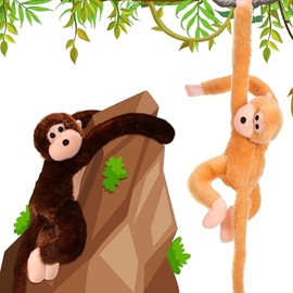 Chivao 2 Piezas Animal de Peluche de Mono Colgante, Peluche de Mono con Manos de Cierre de Gancho y Bucle Juguete de Mono de Peluche para Fiesta de Cu