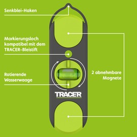 TRACER Magnetischer Bolzenfinder mit magnetischen Markierungsschildern und eingebauter drehbarer Wasserwaage