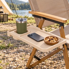 Camping Chair Side Tray with Cup Holder – Clip-On PP Storage Table for Outdoor Recliner and Folding Chair Use