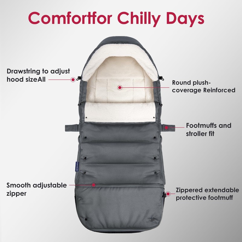 Universal, Weather-Proof, Warm Stroller Footmuff | Extendable Winter Cover |
