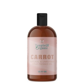 Temple of organic Carrot Seed Oil - Pure, All Natural, Unrefined, Cold Pressed, Raw, Non-GMO, Vegan Carrier Oil - 16 oz - Skin, Hair, Body, Face, Nails, Facial hair - Salon Quality