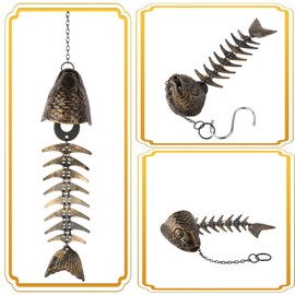 Fish Wind Chimes Outdoor Clearance, cast Iron Windchime with S Hook, Fish Bone Wind Chime, Patio Garden Decor, Housewarming Gift (Fish Bone)