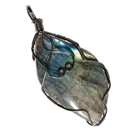 SUNYIK Natural Labradorite Pendant Necklace for Men Women, Irregular Handmade Wire Wrapped Crystal Necklace for Unisex