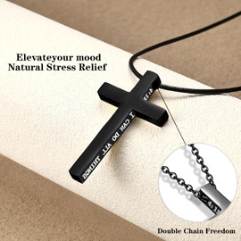 COTATI Cross Breathing Necklace for Anxiety Relief - Stainless Steel Mindfulness Pendant, Meditation Jewelry & Faith Inspired Gift for Stress Relief (Black - 4:13)