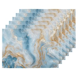 Placemats Set of 6, White Marble Place Mats, Heat-Resistant Double Sided Linen Polyester Fabric Placemat, Wipeable Table Place Mats for Farmhouse Kitchen Dining Table 12x18 in