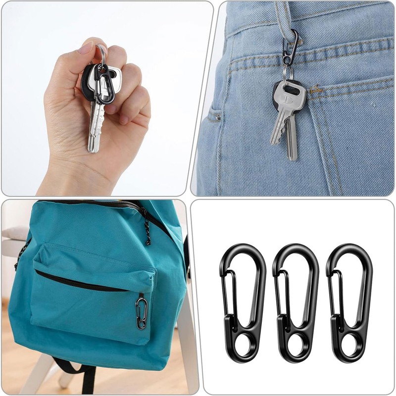 Cyiiifa Mini Carabiner, Small, Canavila, Black, Set of 10, Snap