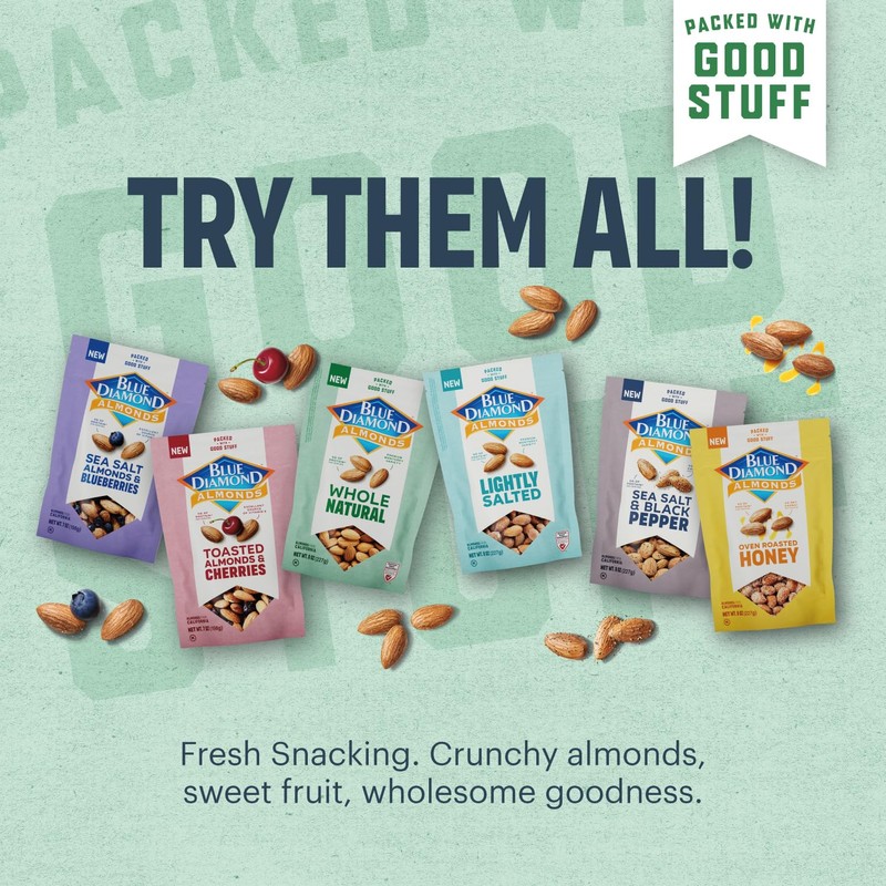 Blue Diamond Almonds, Premium Whole Natural Snack Nuts Non GMO