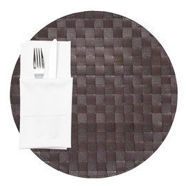 Restaurantware Macroweave 15 Inch Woven Placemats Set Of 6 Round Table Placemats - Durable Easy To Clean Dark Brown Plastic Placemats For Dining Table For Homes or Restaurants