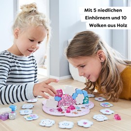 HABA Unicorn Glitter Happiness: Cloud Stacking Game - Stacking Game for Children with Unicorns, Wooden Clouds & 10 Glittering Cloud Crystals, from 4 Years - 2012232001