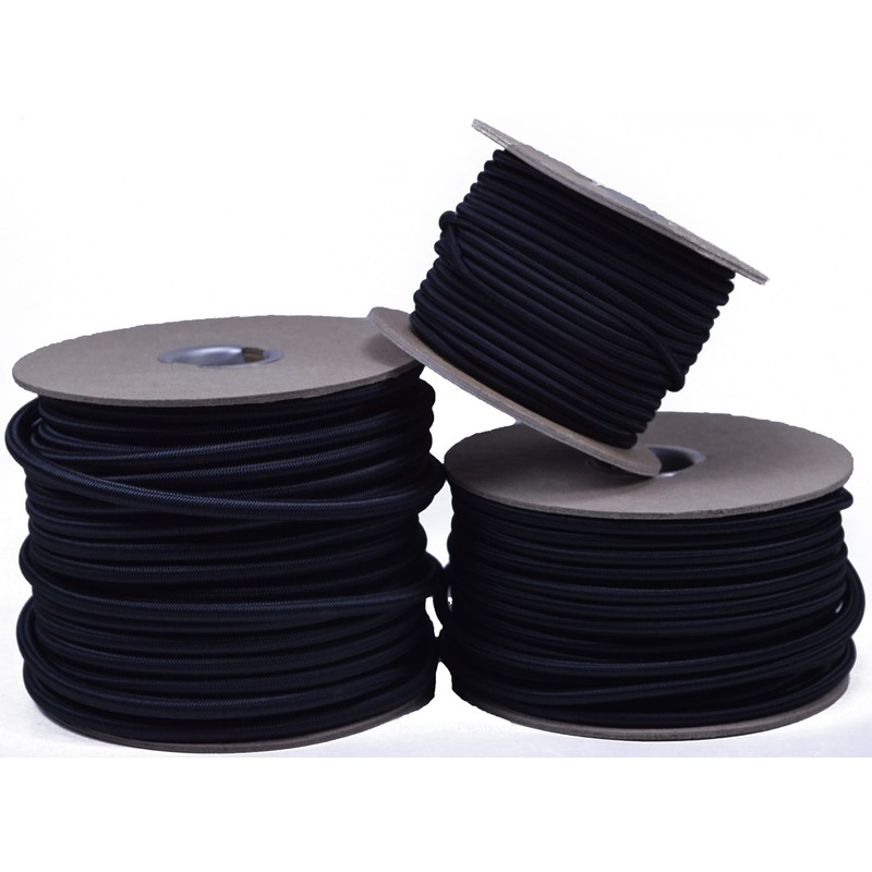 BORED? PARACORD! Black 1/8" Shock Cord 100 Foot Spool -