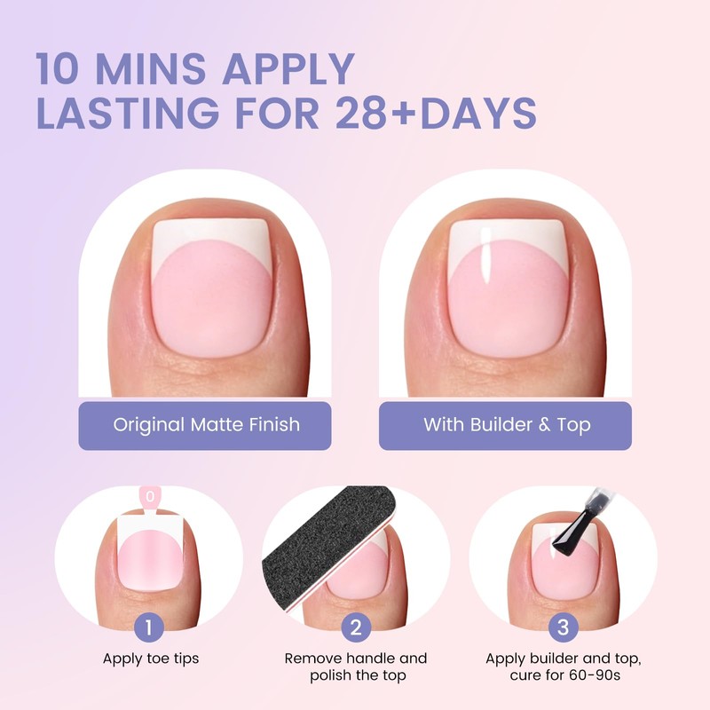 Wilfniee Press On Toenails French Tip, 150PCS Square Toe Nails,