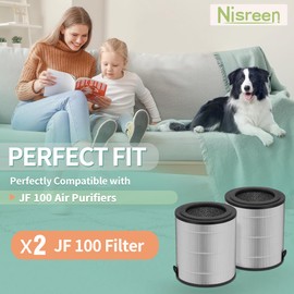 Nisreen JF 100 Replacement Filter Compatible with Jafanda Air Puri-fier Filter JF100, 3-Stage Filtration with High-Efficiency Activated Carbon Filter, Compare to Part# JF100-RF, 2-Pack