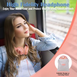 SIMOLIO Girls Wired Headphones with Microphone, 85dB 94dB 104dB Volume Limited Foldable Lightweight Headset with Share Jack & Bag for Kids Children School Cellphones Tablet Laptop PC