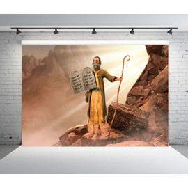 Loccor 5x3ft Fabric Moses Holding Ten Commandments Tablets Backdrop Moses Coming Down Mount Sinai Bible Story Background Judaism Catholic Christian Church Religion Belief Photo Studio Props