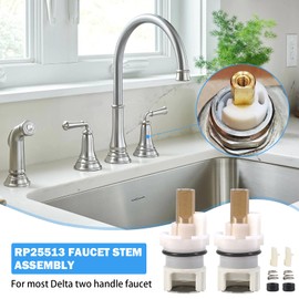 RP25513 Faucet Stem Assembly Compatible with Delta Two Handle Faucet Repair Kit with RP4993 Rubber Seat and Spring, Replacement Stems Cartridges for Delta Bathtub Shower Sink Bathroom Faucet, 2-PACK