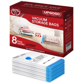 UPGOGO 8 Pack Jumbo Vacuum Storage Bags,Vacuum Seal Bags for Clothing,Space Saver Bags,Comforters, Blankets, Bedding