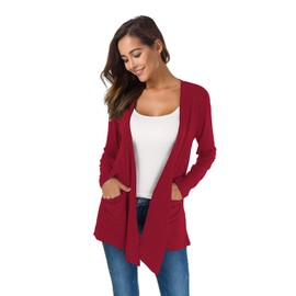 TownCat Cardigans for Women Loose Casual Long Sleeved Open Front Breathable Cardigans with Pocket (WineRed, M)