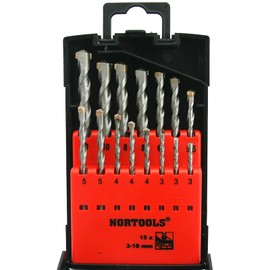 NORTOOLS Masonry Drill Bits 15 PCS Concrete Drill Bit Sets with Carbide Tip for Concrete Brick Natural Stone 3-3-3-4-4-4-5-5-5.5-6-6-8-8-10-10mm