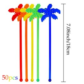 50 Pcs Fun Plastic Cocktail Swizzle Sticks Tropical Palm Tree Shaped Cocktail Ice Drink Stirrers for Cocktail Juices Chocolate Milk