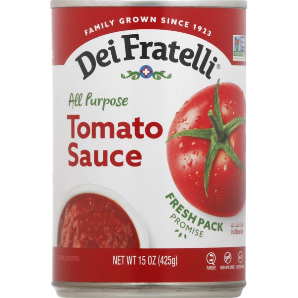 Dei Fratelli Tomato Sauce - All Natural - No Water Added - Never from Tomato Paste - 5th Generation Recipe (15 oz. cans; 6 pack)