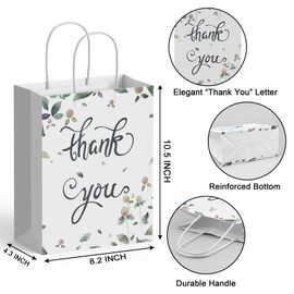 Oletx 20 PK Thank you Paper Kraft Bags Bulk with Handles,Party Favor Gift Bags Thank You for Wedding Baby Shower,Guests, Business,Shopping,Birthday Bridal (Floral)