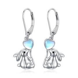 YYmqmq Bunny Earrings for Women 925 Sterling Silver Rabbit Dangle Earrings Moonstone Jewelry Easter Gifts for Women Mom Girlfriend