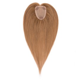 Hairro Human Hair Toppers Free Parted, 3.5x4.7" Base Hand-wovened 100% Real Hairpieces, with Invisible Clips-in for Women, for High Hairline/Adding Volume on Top, 16 Inch Blondish Brown