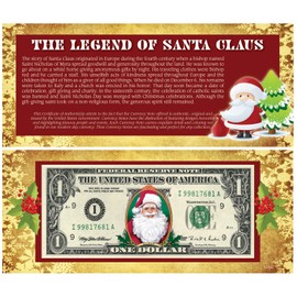 American Coin Treasures Legend of Santa Claus Stocking Stuffer $1 Bill | Genuine United States Santa Currency