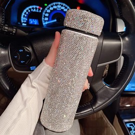 Bestbling Bling Rhinestone Stainless Steel Water Bottle - 17oz Vacuum Insulated Diamond Tumbler, Gift for Women, Girls and Kids - Sparkling Silver Glitter Cup (Silver)