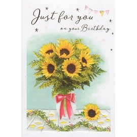 ICG Female Birthday Card - General Card for Women - Sunflower Bouquet Embossed with Foil Details