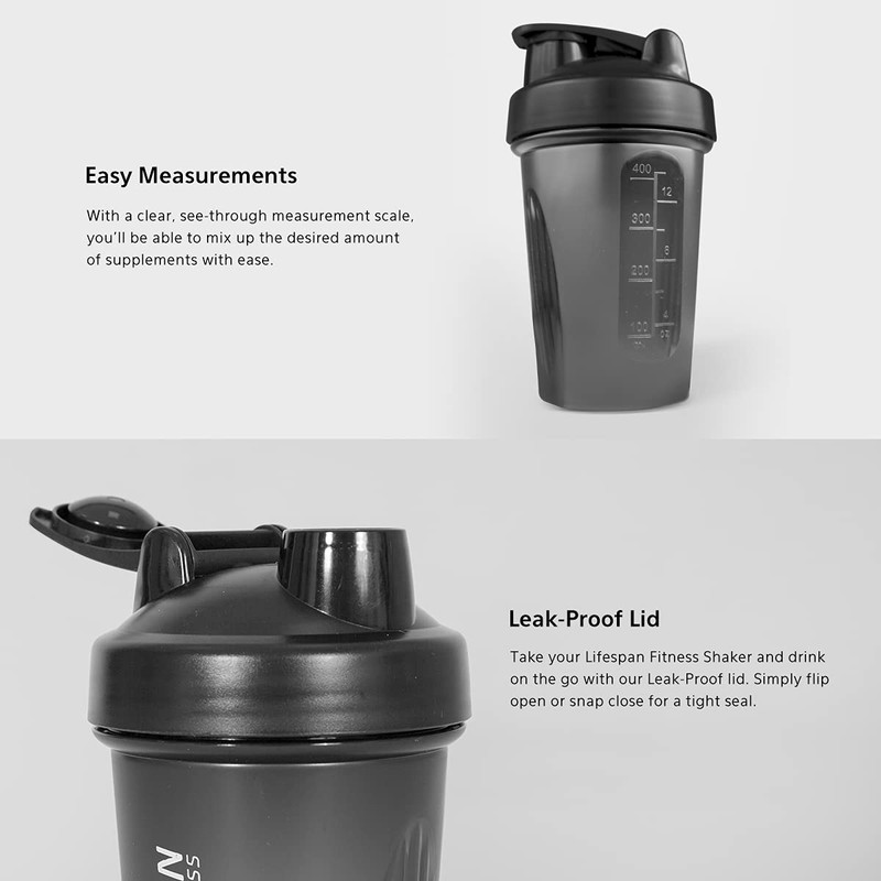 Lifespan Fitness Shaker Bottle, 500 ml Capacity, Black