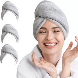 YHIXYUNAZ 3 Pack Quick-Dry Hair Towel Wrap - Super Absorbent Microfiber Hair Turban for Women, Soft Hair Drying Cap for Long/Thick Hair, Post-Shower & Gym Use (Grey)