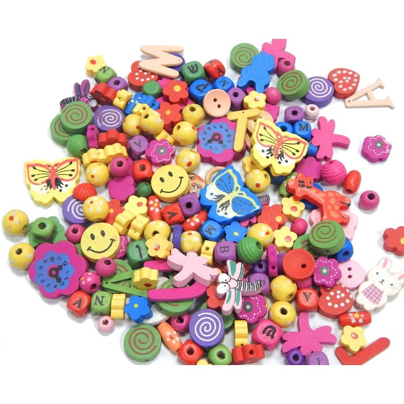85 Pieces Wooden Beads Set, Mixed Motifs and Colours, Bead
