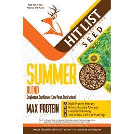 HIT LIST SEED® Summer Food Plot Seeds for Deer [ANNUAL MIX] - Deer Food Plot Seed Summer Blend - Deer Plot Seed Mix - Soybeans, Sunflowers, Cow Peas, Buckwheat - Summer Planting - High Protein - 5 lbs