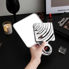 Funerom Quadratischer Handspiegel Handspiegel mit Griff Handspiegel für Frauen (Galvanisiertes Silber, 16,5 x 10,2 cm)