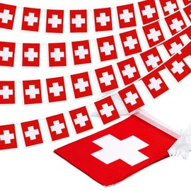 Switzerland String Flag Pennant Banner, Small Mini Swiss Flags Bunting Banner, National Country Decoration for School, Party, Sports Events, Festival, 33 Feet 30 Flags