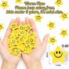 Star with Smile Face Mini Erasers Back to School Fun Smile Face Cartoon Eraser Cute Yellow Smile Erasers for Kids School Carnival Reward Student Prizes Birthday Gift Filler Supplies