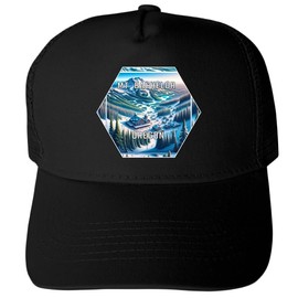 Mt Bachelor Oregon Souvenir Black Unisex Mesh Back Trucker Hat with Adjustable Snapback