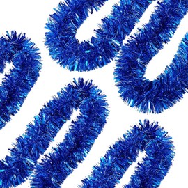 Ohiyoo 50 FT Blue Tinsel Garland Christmas Tinsel Garland Xmas Tree Decorations Metallic Tinsel Twist Garland for Christmas Tree New Year Holiday Birthday Party Decorations (3.54" x 50', Blue)
