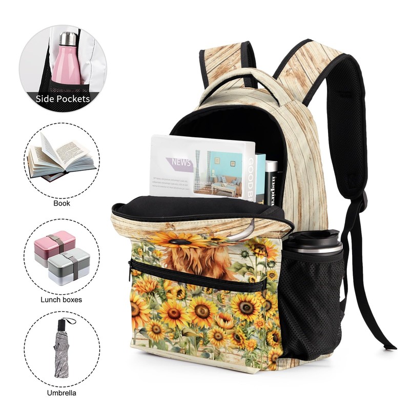 Homieblanket Highland Cow Backpack with Lunch Bag & Pencil Case,