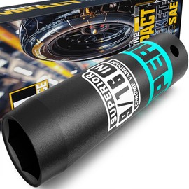 Aiourx 1/2" Drive Impact Socket, 9/16 inch Deep Socket, SAE, 6 Point, CR-V, for Car Repair, Loosen the Fastening Nut