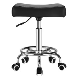 Black Square Salon Rolling Stool - 300lbs Weight Capacity，Adjustable Swivel Stool With Wheel，Pu Leahter Comfortable Cutting Stools For Salon Tattoo Stylist Massage Perfect for Work SPA (Premium black)