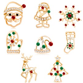 MELLIEX Set of 8 Christmas Brooches Pin Set Rhinestone Christmas Brooches Rhinestones Christmas Decoration for Clothes Gift Ornaments, Alloy, crystal